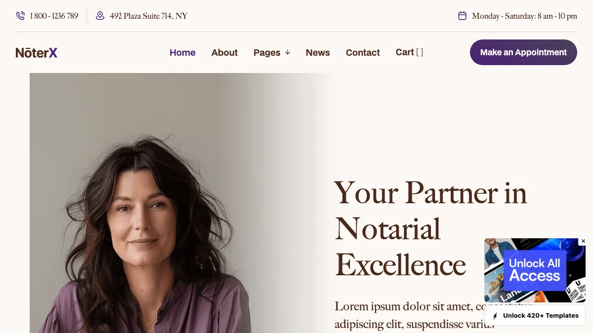 Screenshot of the Noter X theme homepage
